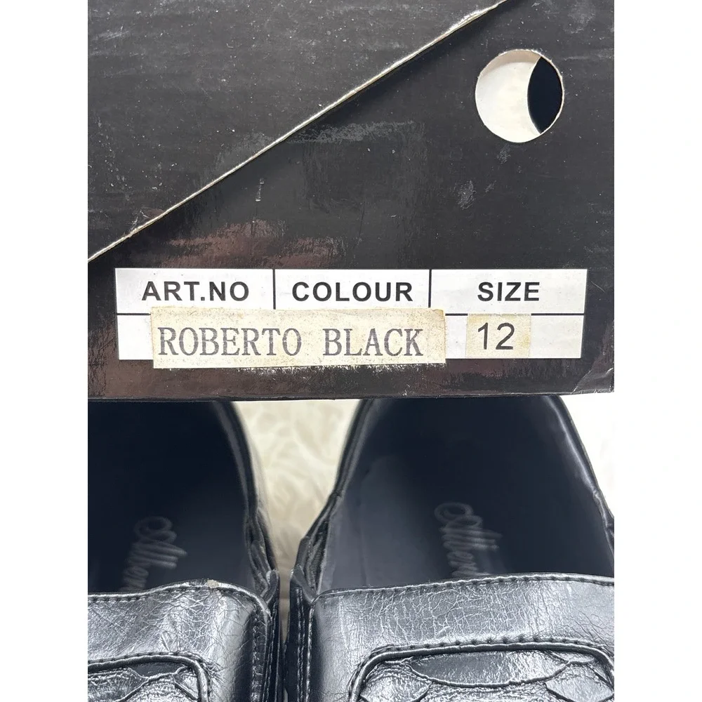 Alberto Fellini Mens Black Snakeskin Embossed Square Toe Slip On Loafers Size 12